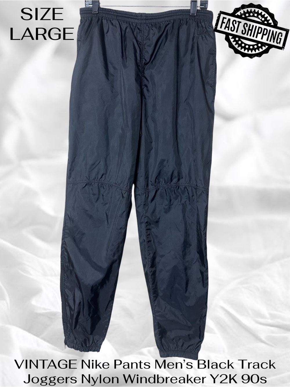 VINTAGE Nike Pants Men’s Large Black Track Joggers Nylon Windbreaker Y2K 90s
